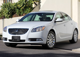 A three-quarter front view of a white 2011 Buick Regal