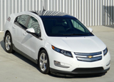 A three-quarter front view of a white 2012 Chevrolet Volt