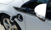 A view of the power plug in front of the 2012 Chevrolet Volt's driver's side mirror