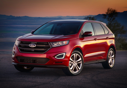 A three-quarter front view of a 2016 Ford Edge SUV