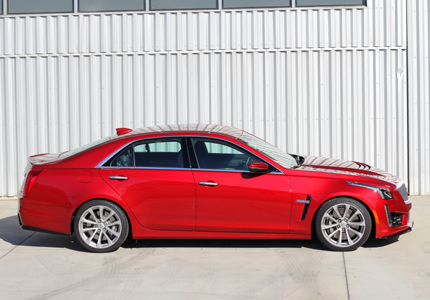 A side view of the 2016 Cadillac CTS-V Sedan RWD, one of GAYOT's Top 10 4-Door Sports Cars