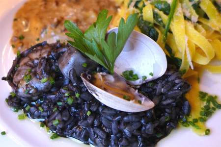 Olio e Limone Ristorante in Westlake Village presents Italian specialties such as risotto dyed black with squid ink