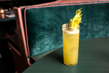 The Happiest Hour's Link Ray boasts celery, Suze, lime, cane, soda and jalapeño tequila