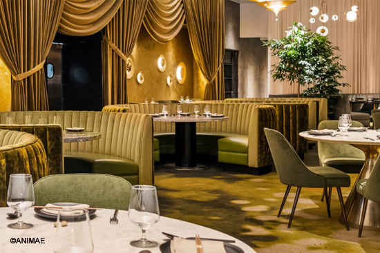 A5 Wagyu beef and Asian fusion fare in a dramatic, Art Deco-style space.