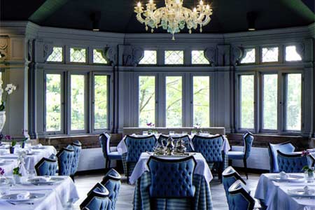 Restaurant of the luxurious country resort in the Berkshires offering French cuisine.