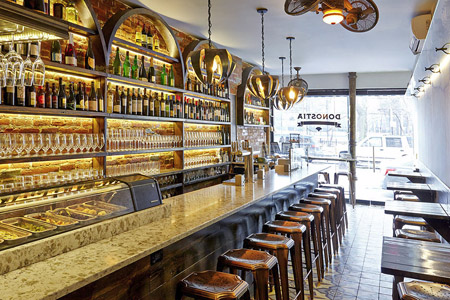 The dining room and bar of Donostia in the East Village