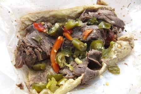 Italian beef stand where people line the block year-long to munch, standing, at the counter or take it to go.