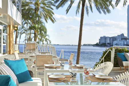 La Mar by Gaston Acurio boasts an expansive, tropically-planted patio on Miami's Biscayne Bay