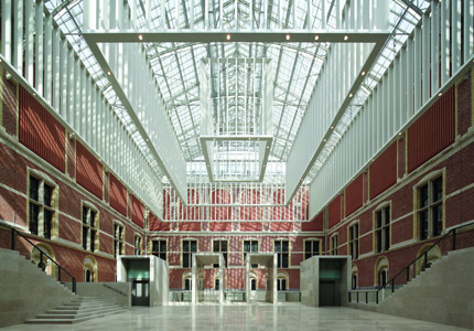 The entrance to the Rijksmuseum in Amsterdam, Netherlands