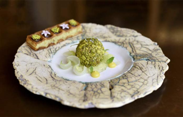 Foie Gras Terrine & Pistachio Praline | Credit: Danielle Adams for BeccaPR | Gabriel Kreuther. New York, NY Foie Gras Terrine & Pistachio Praline | Credit: Danielle Adams for BeccaPR | Gabriel Kreuther. New York, NY
