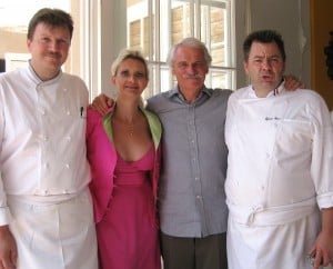 Yann Arthus-Bertrand, chefs Bruno Lopez & Sylvain Rivetr with Sophie Gayot