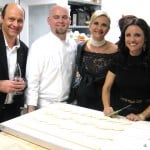 Actress Julia Louis-Dreyfus with Alain & Sophie Gayot in the bakery, with pastry chef Scott Wheatfill