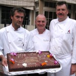 The three French chefs who prepared the food for the cocktail reception; pastry chef Yvan Valentin, chefs Pierre Sauvaget and Bruno Lopez