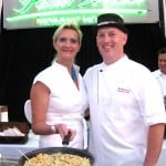 Sophie Gayot helping chef Bill Bracken, from the Island Hotel, Newport Beach, CA, with his macaroni and cheese