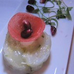Langoustine tartar with Campari turnip and baby greens