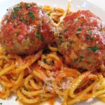 Friday house-made spaghetti and veal meatballs at Spago Beverly Hills