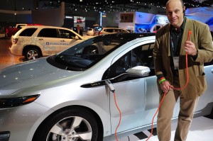 Alain Gayot getting a closer look at the Chevrolet Volt plug-in