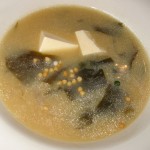 Miso soup; homemade-style miso with tofu, egg and onions