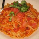 Pasta provencale with tomato, garlic, trarragon, fresh basil and onions
