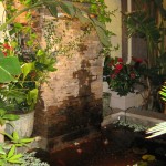 The smokers corner greets guests with lush vegetation
