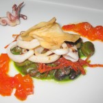 Sautéed Monterey calamari with tarbais white beans, chorizo, sweet pepper confit and basil sauce