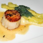Maine diver sea scallops with hand-rolled pasta, sunchoke purée, cardoons and truffle butter sauce