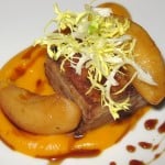 Pork belly with butternut squash and brown butter purée and sherry gastrique