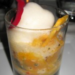 Poached lobster with mango, persimmon trifle and tangelo foam