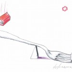 A hopeful chef reaches for a Michelin star (drawing by Jean-Pierre Desclozeaux, as published in the book "Rouge de Honte")