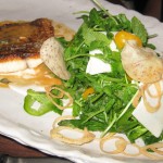 Duo of crispy fish with pea shoots, hearts of palm and Thai lobster vinaigrette