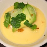 Uni panna cotta with avocado, crab and curry
