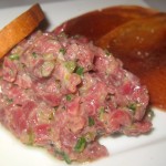 Grass-fed beef tartare with baked chips