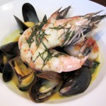 Prawn and shellfish curry with mussels, scallops, spinach, lemongrass and Thai basil