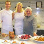 Chefs Ian Gresik and Celestino Drago of Drago Centro with Sophie Gayot