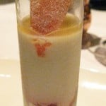 Panna cotta vaniglia: eggless vanilla custard parfait, caramelized pineapple gelatini and forno roasted strawberry