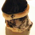 Tiramisu profiteroles: tiramisu and sponge cake gelato with "cocoa puff" chocolate sauce