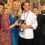 The winners, from left to right: Sommelier Mark Sadr, Mixologist Tricia Alley, Sous-chef Alexandre Derenne, Pastry chef Matthieu Chamussy, Culinary Student Mark Wheeler with Sophie Gayot