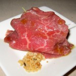 Beef carpaccio with caviar and extra virgin olive oil