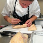 Jessica Largey cleaning the foie gras