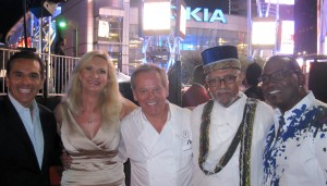 Mayor Antonio Villaraigosa, Sophie Gayot, Wolfgang Puck and his guest, Randy Jackson at the opening ceremony of the Los Angeles Food & Wine