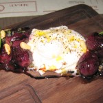 Burrata and roasted grapes with brown butter, rosemary and pine nuts