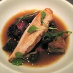 Schaner Farms Guinea Hen with fried chicken mushrooms, blackberries, forbidden rice and toasted pine cone infusion
