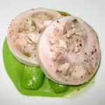Rabbit roulade with fava beans, carrots and oregano