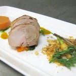 Roasted rabbit with carrot panna cotta, Thai spices, peanut and lime
