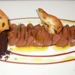 Pan con chocolate: chocolate flan with caramelized bread, olive oil and brioche ice cream