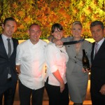 Team members of the Four Seasons Hotel Los Angeles at Beverly Hills: Culina general manager Joseph Ramaglia, hotel executive chef Ashley James, Culina executive chef Mette Williams, hotel general manager Mehdi Eftekari with Sophie Gayot