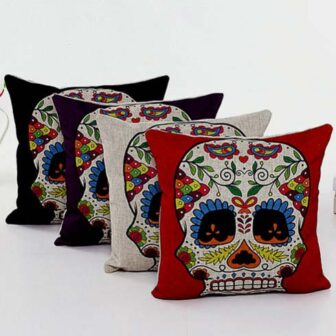 Sugar Skull Linen Pillow Cushion Covers