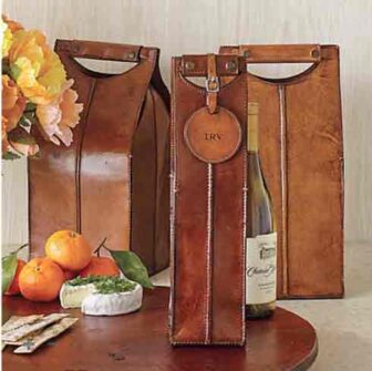 Gump's San Francisco Leather Wine Bottle Carriers