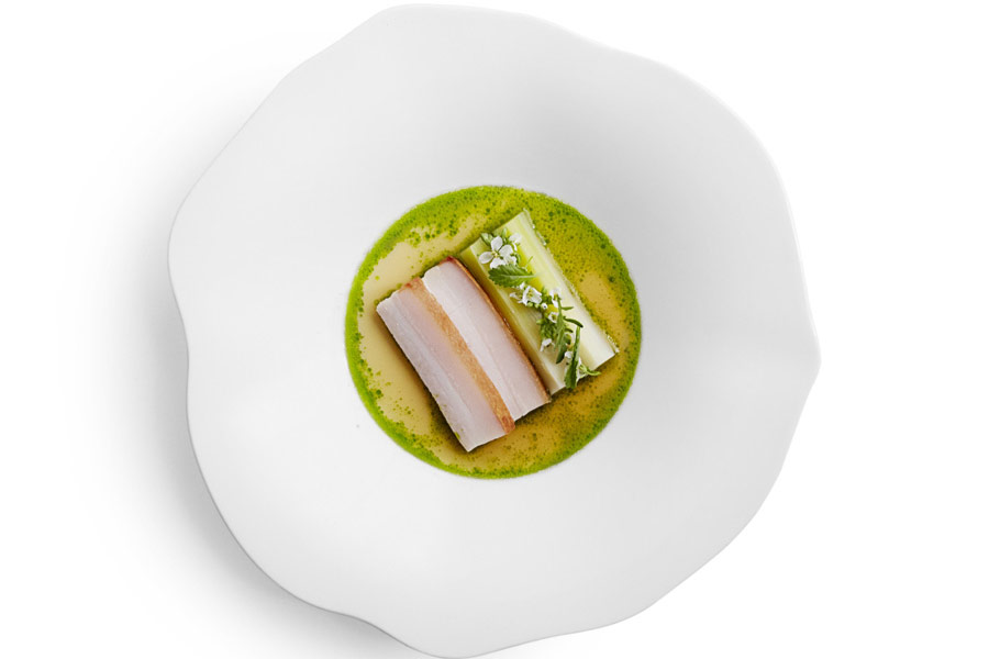 Atera’s porcelet with leek, parsley, white miso and pork bone dashi