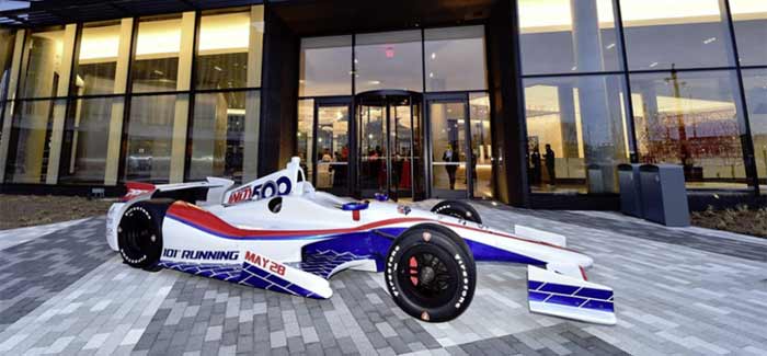 The Running of the Indy greets guests at the Cummins Headquarters in downtown Indianapolis